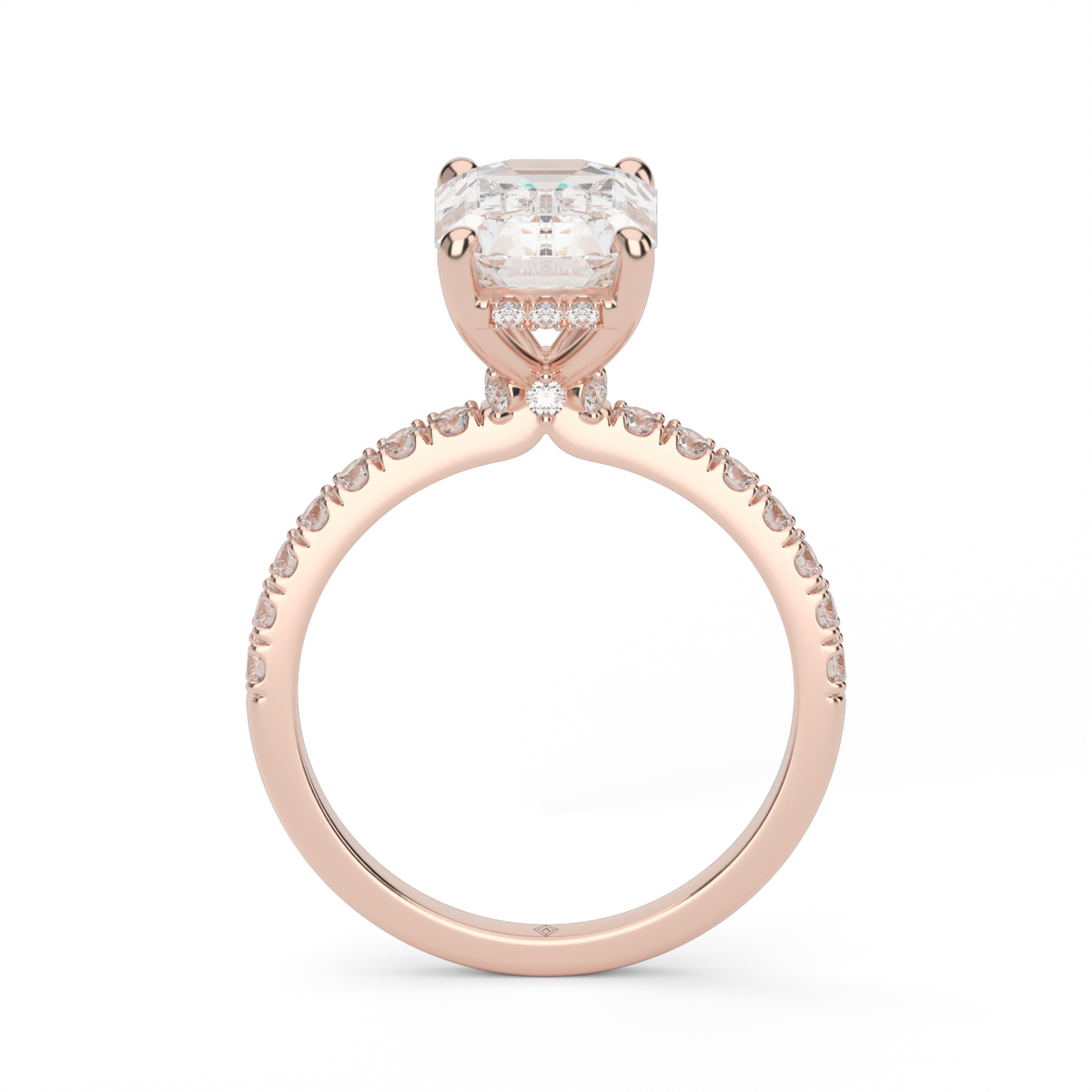 Crown Pavé Hidden Halo Engagement Ring — 14K Rose Gold / Emerald / Lab Diamond (image)