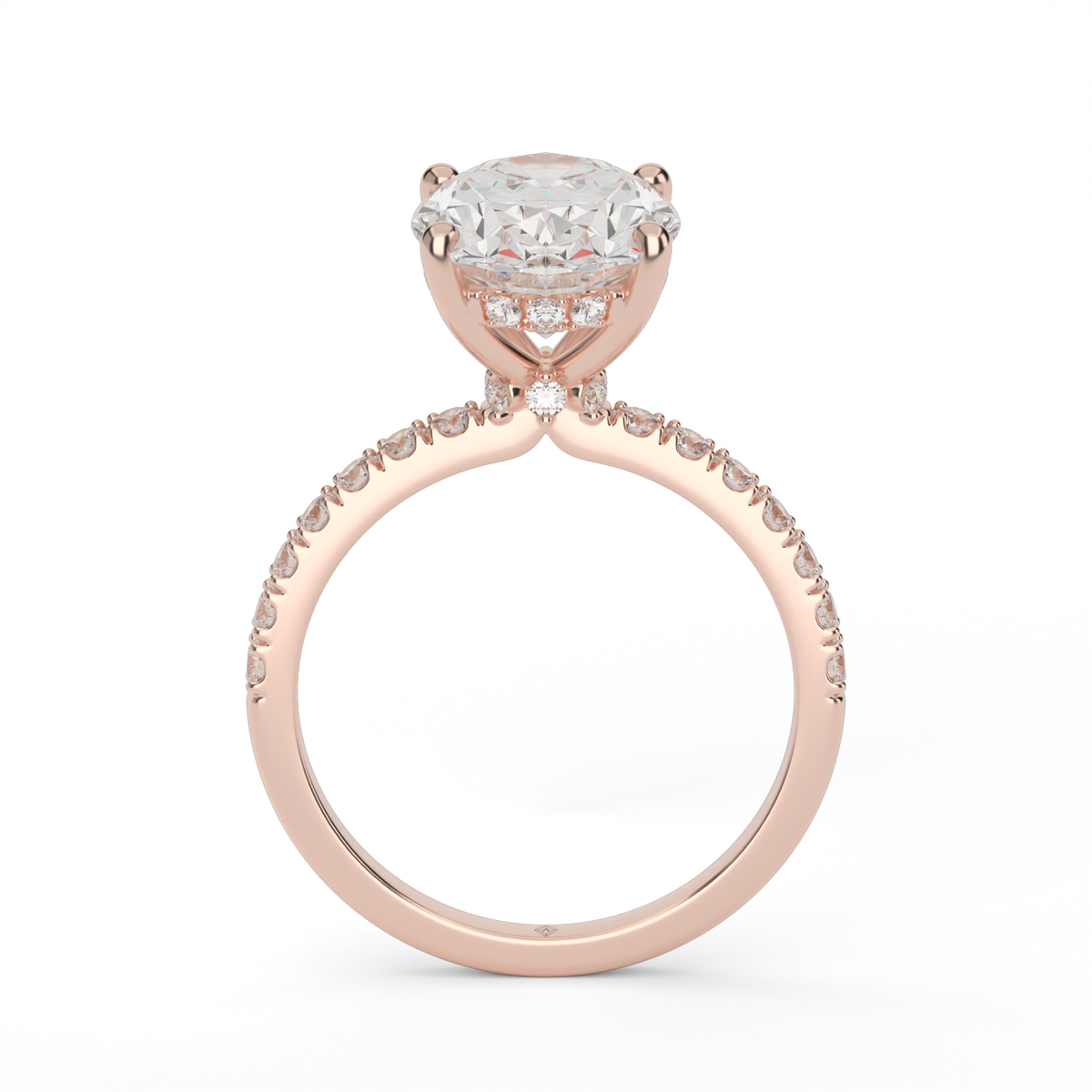 Crown Pavé Hidden Halo Engagement Ring — 14K Rose Gold / Oval / Lab Diamond (image)