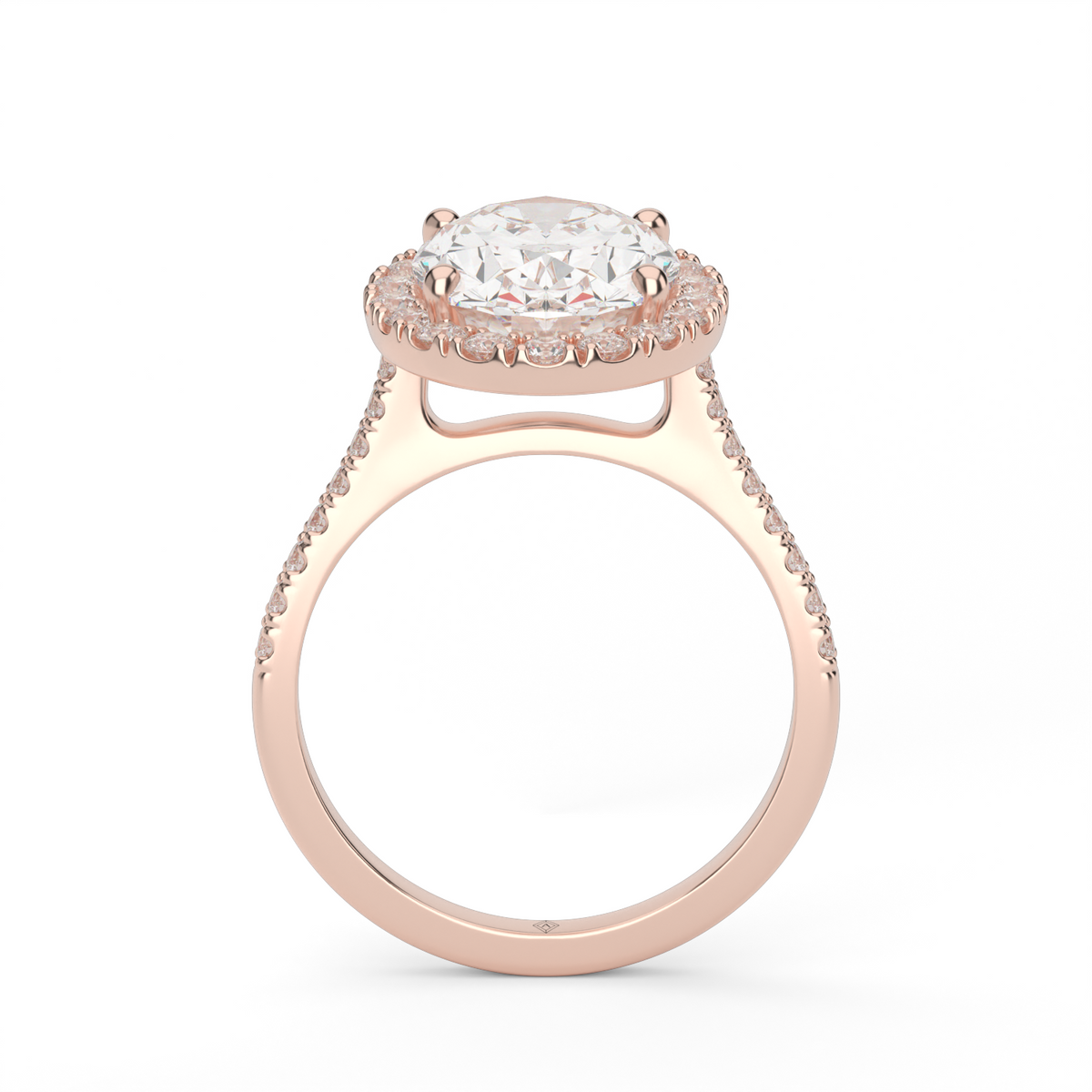 Pavé Halo and Shank Diamond Engagement Ring — 14K Rose Gold / Oval / Lab Diamond (image)