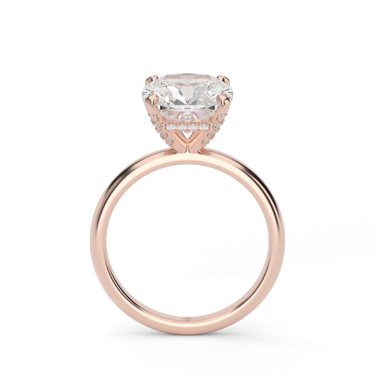 Solitaire Engagement Ring With Hidden Halo — 14K Rose Gold / Cushion / Lab Diamond (image)
