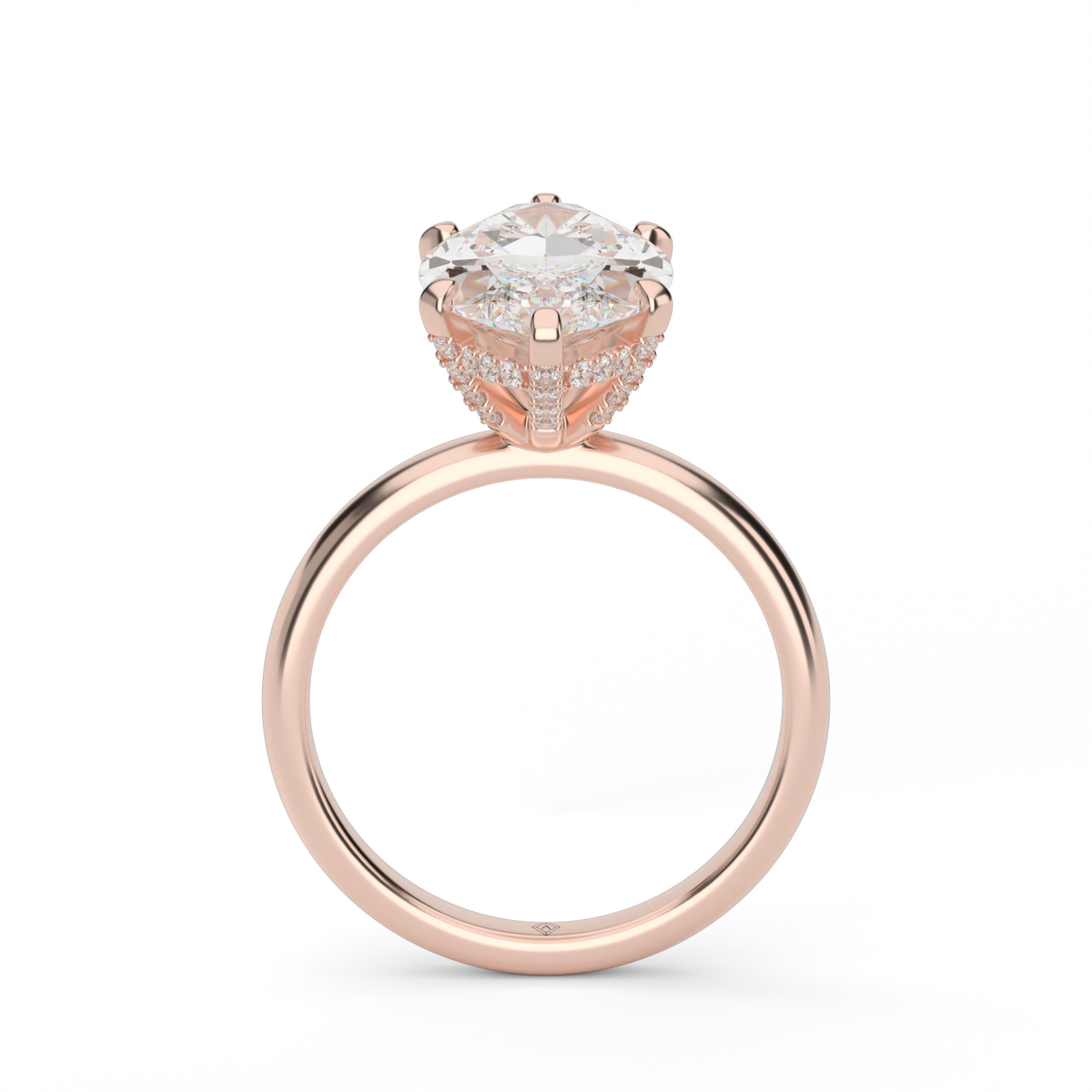 Solitaire Engagement Ring With Hidden Halo — 14K Rose Gold / Marquise / Lab Diamond (image)