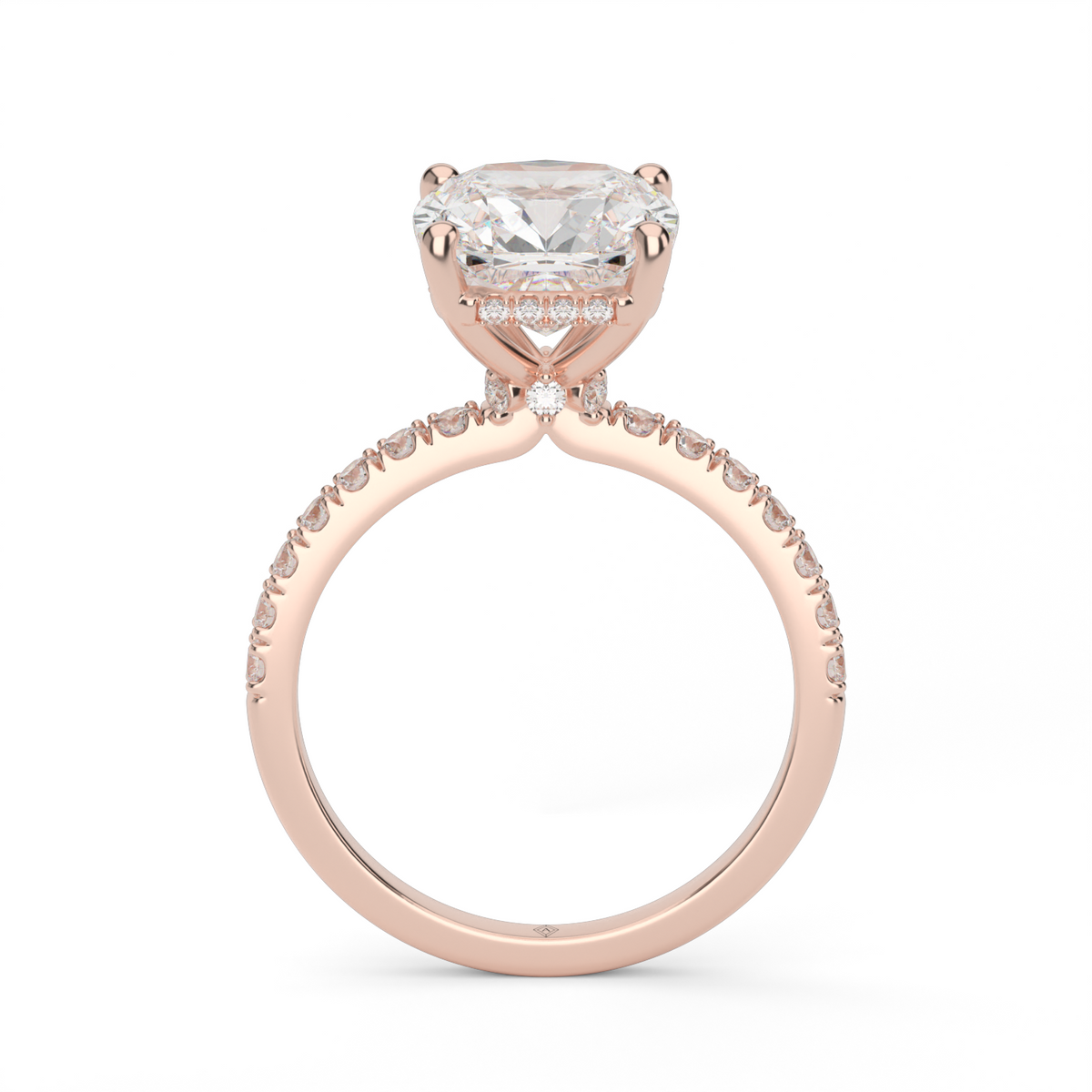 Crown Pavé Hidden Halo Engagement Ring — 14K Rose Gold / Cushion / Lab Diamond (image)