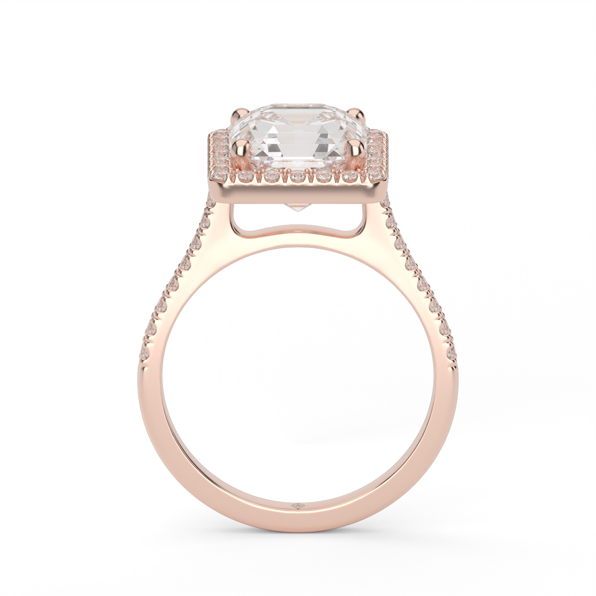 Pavé Halo and Shank Diamond Engagement Ring — 14K Rose Gold / Asscher / Lab Diamond (image)