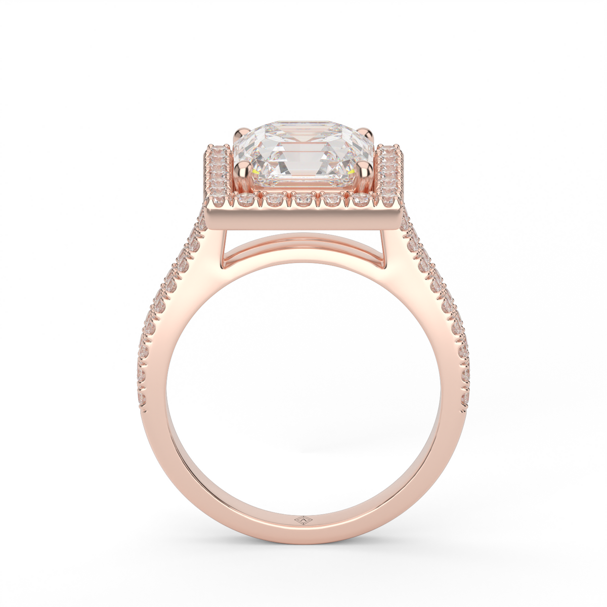 Double Shank Halo Diamond Engagement Ring — 14K Rose Gold / Asscher / Lab Diamond (image)