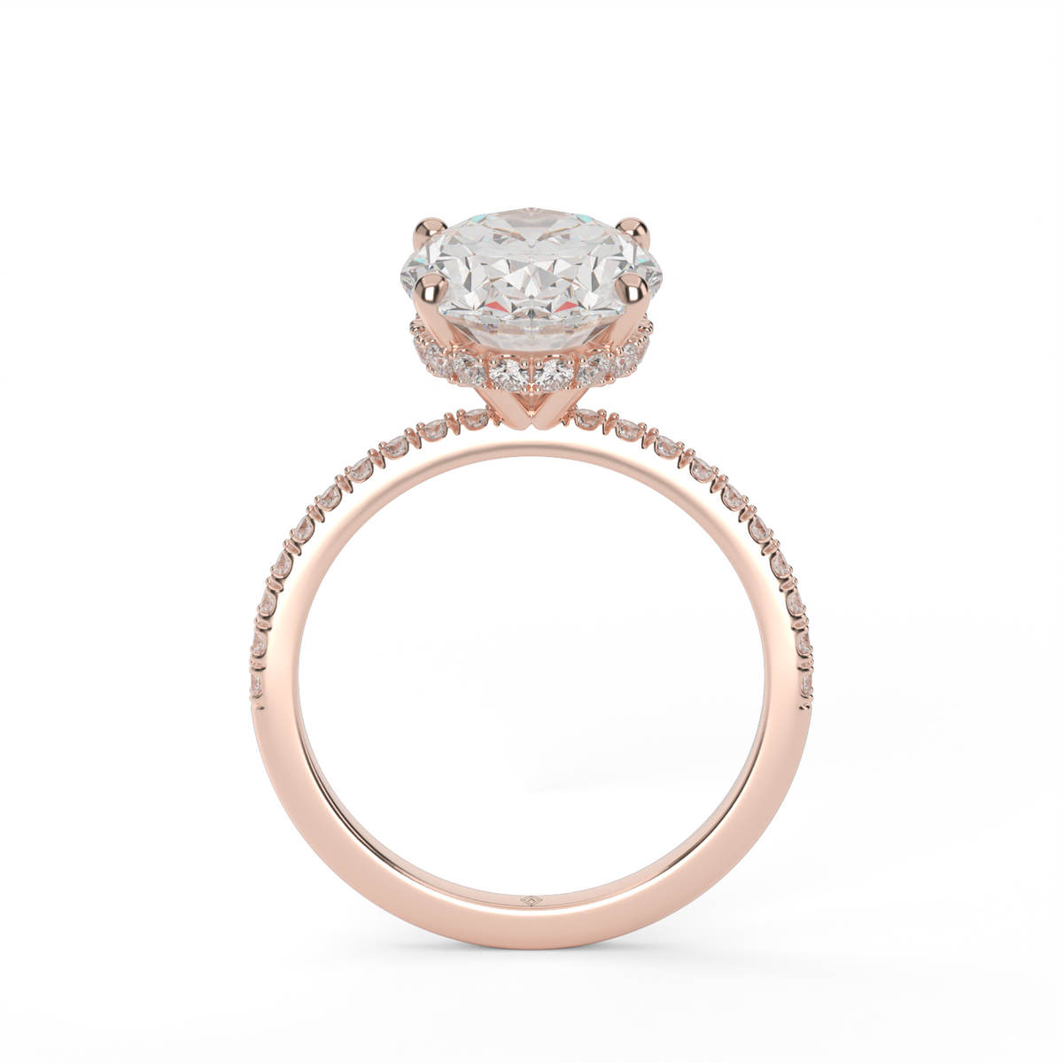 Hidden Halo Pavé Engagement Ring — 14K Rose Gold / Oval / Lab Diamond (image)