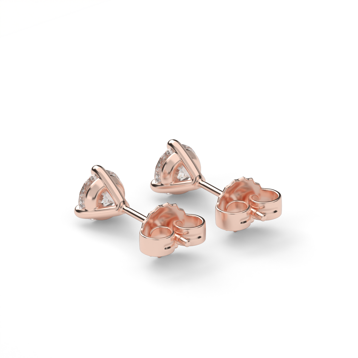 Three Prong Martini Diamond Stud Earrings — 14K Rose Gold / Lab Diamond (image)