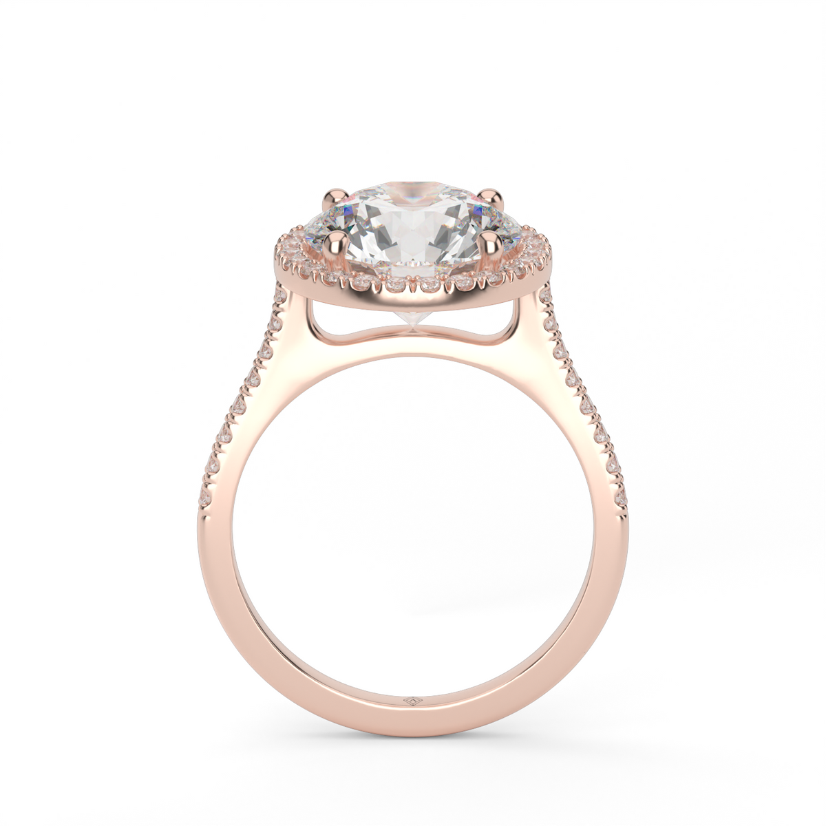 Pavé Halo and Shank Diamond Engagement Ring — 14K Rose Gold / Round / Lab Diamond (image)
