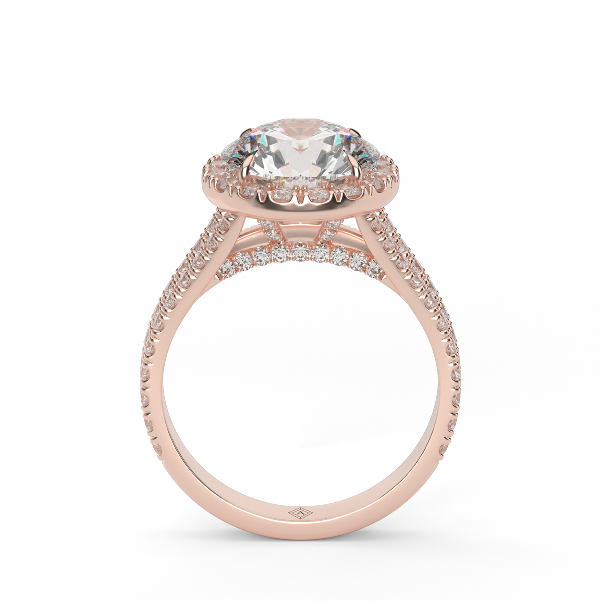 Split Band Diamond Halo Engagement Ring — 14K Rose Gold / Round / Lab Diamond (image)