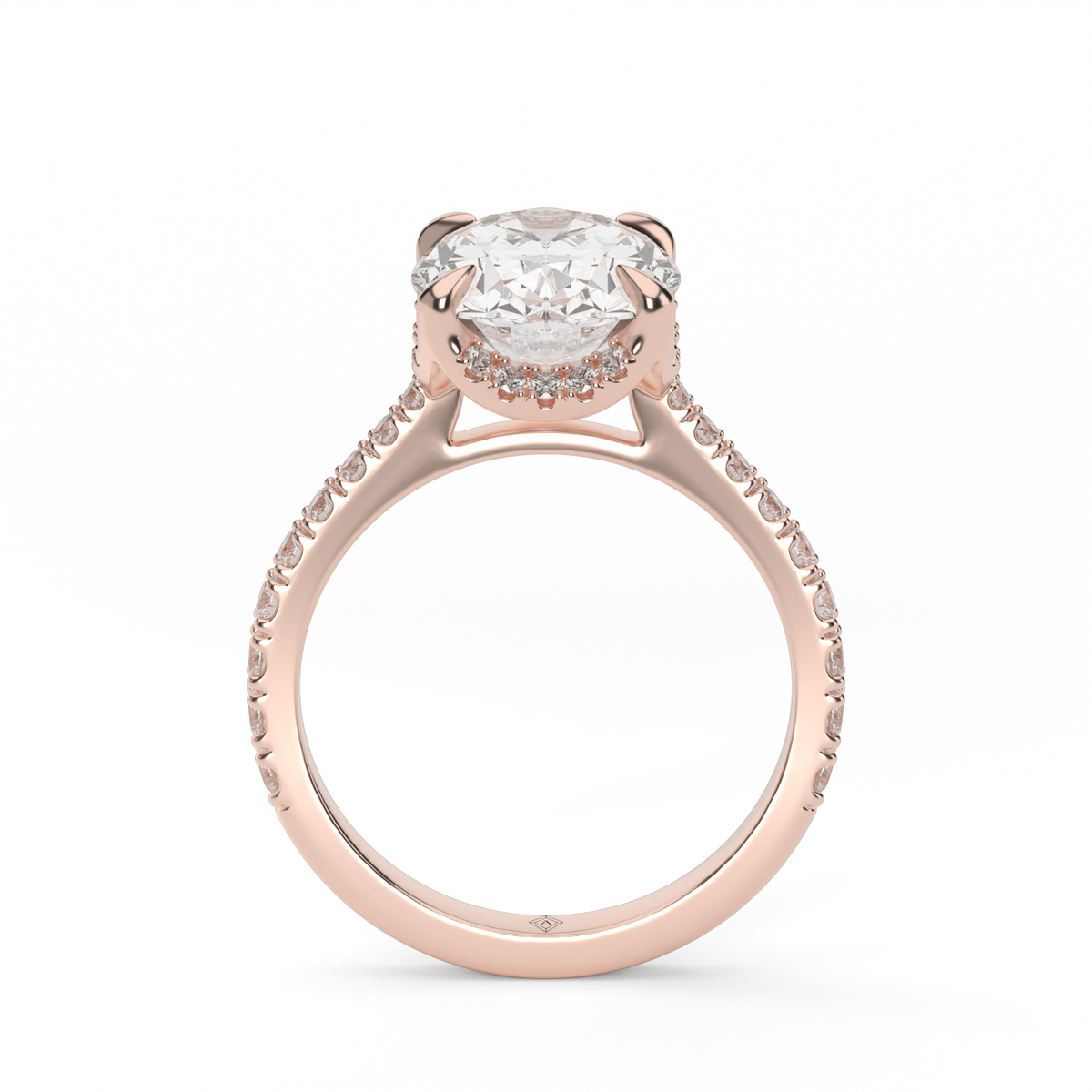 Hidden Halo Crown Engagement Ring — 14K Rose Gold / Oval / Lab Diamond (image)