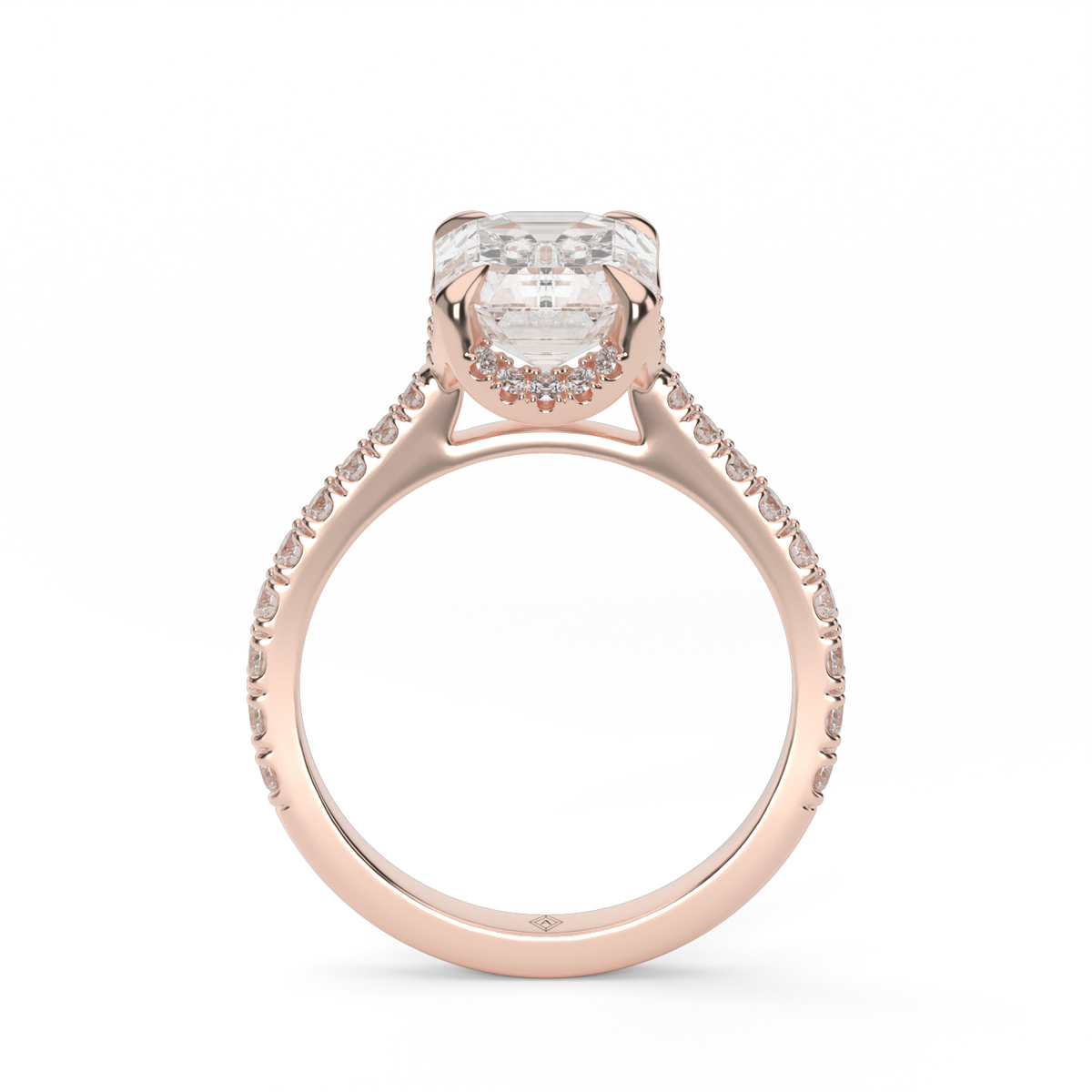 Hidden Halo Crown Engagement Ring — 14K Rose Gold / Emerald / Lab Diamond (image)