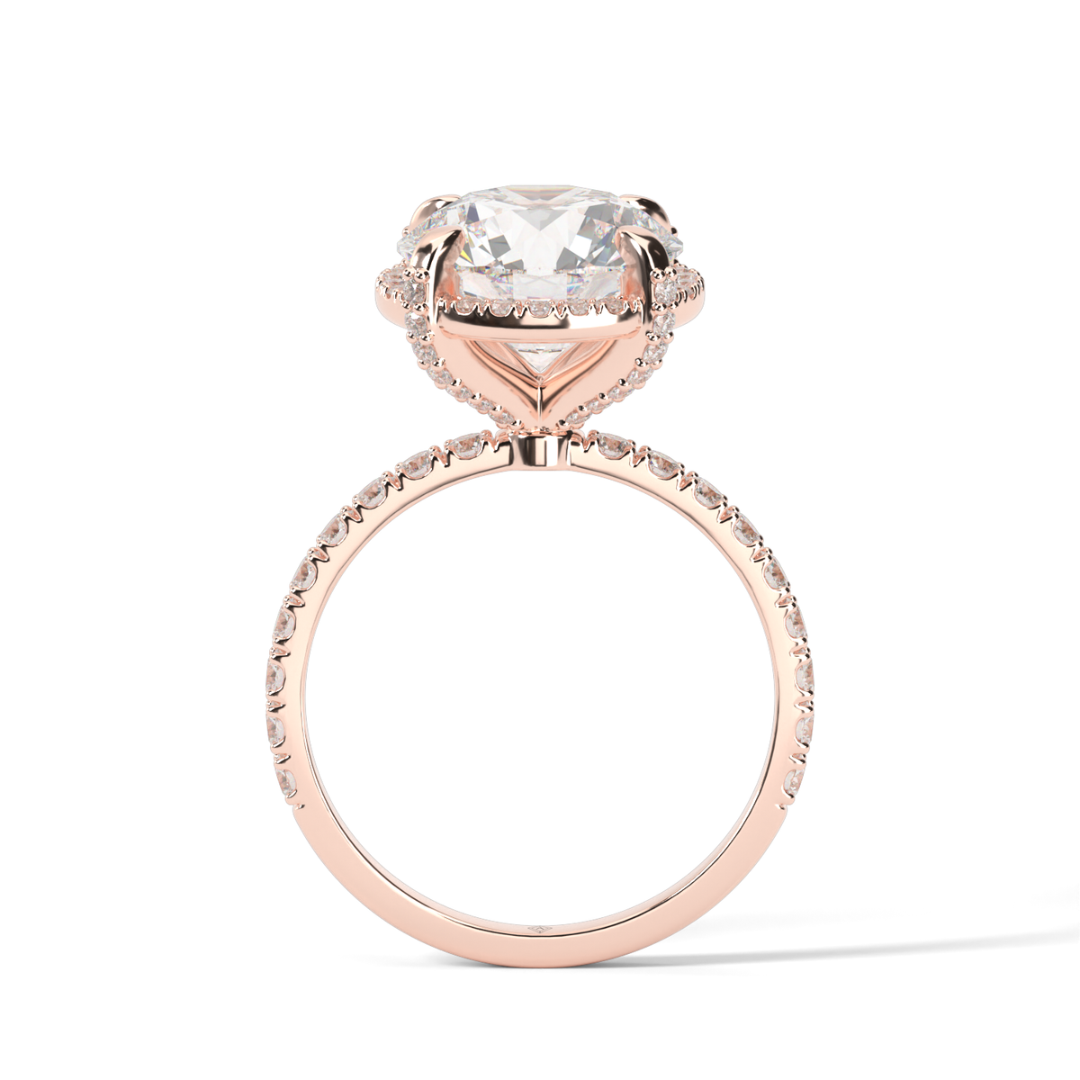 Elegant Pave Halo Engagement Ring — 14K Rose Gold / Round / Lab Diamond (image)