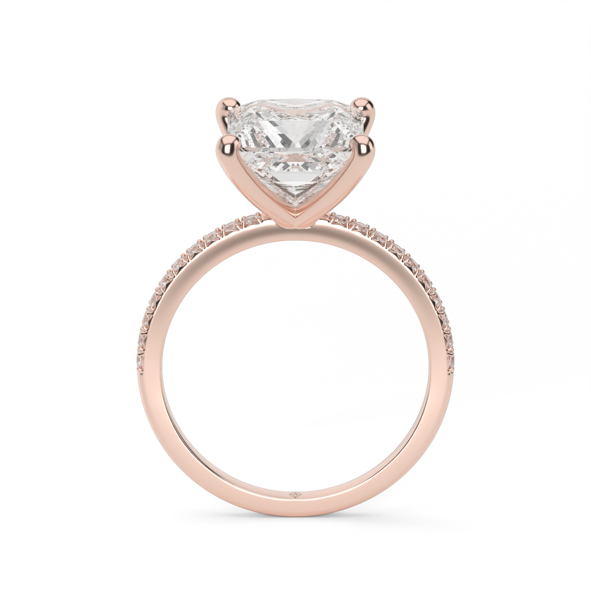 Petite French Cut Pave Engagement Ring — 14K Rose Gold / Princess / Lab Diamond (image)