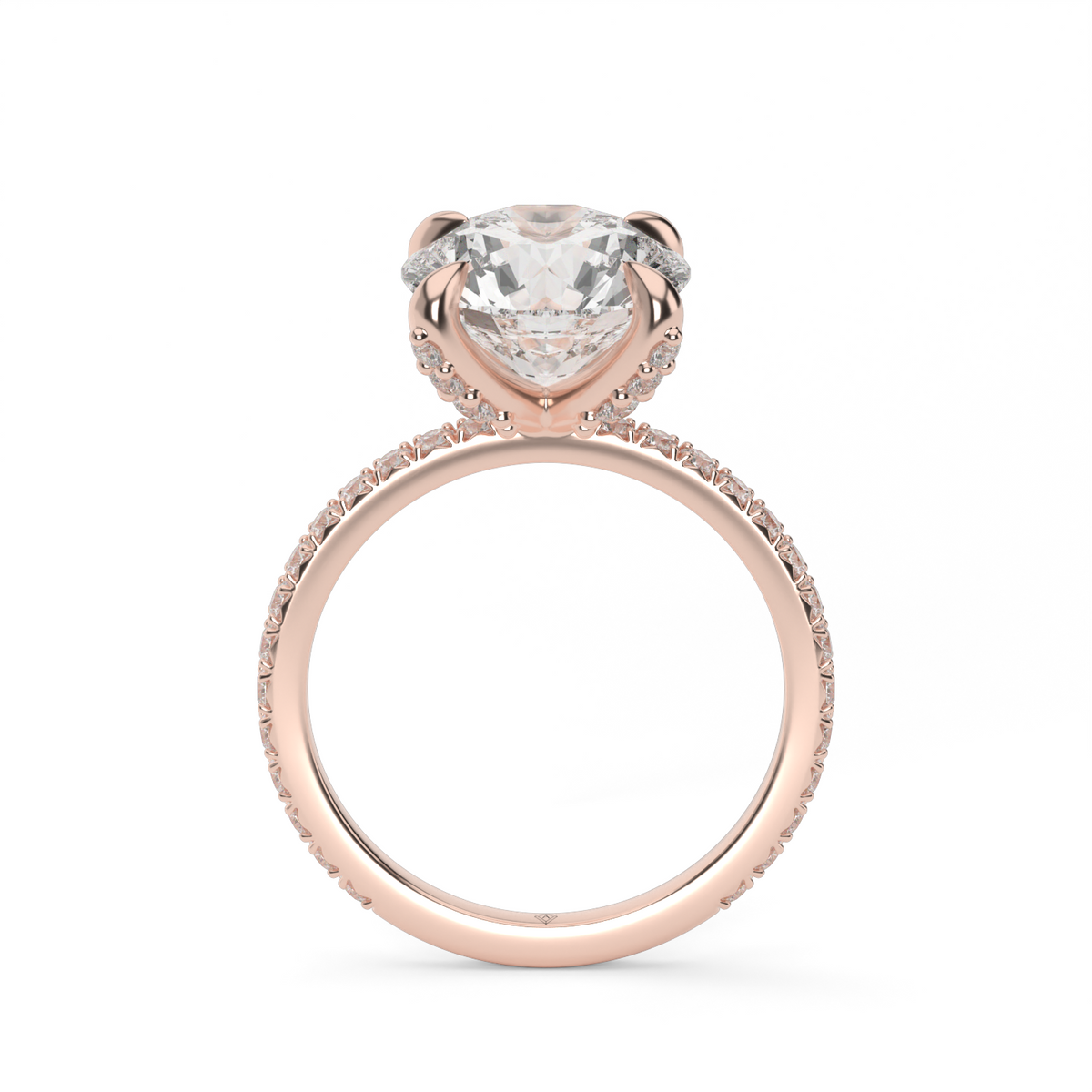 French Pavé Engagement Ring — 14K Rose Gold / Round / Lab Diamond (image)