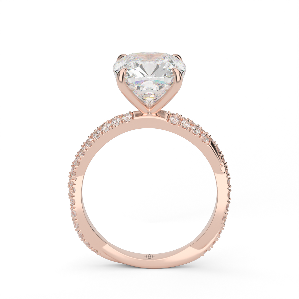 Pavé Twist Diamond Engagement Ring — 14K Rose Gold / Cushion / Lab Diamond (image)