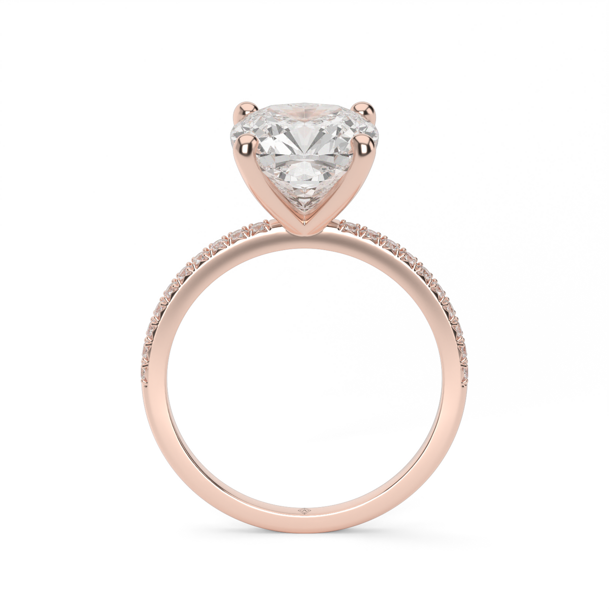 Petite French Cut Pave Engagement Ring — 14K Rose Gold / Cushion / Lab Diamond (image)