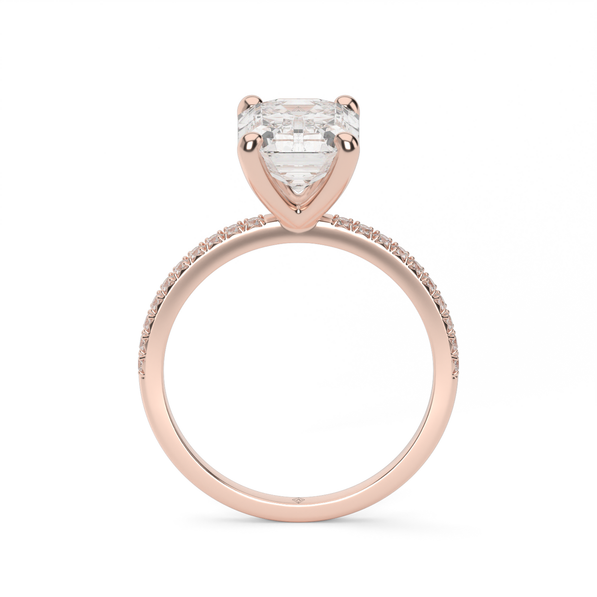 Petite French Cut Pave Engagement Ring — 14K Rose Gold / Emerald / Lab Diamond (image)