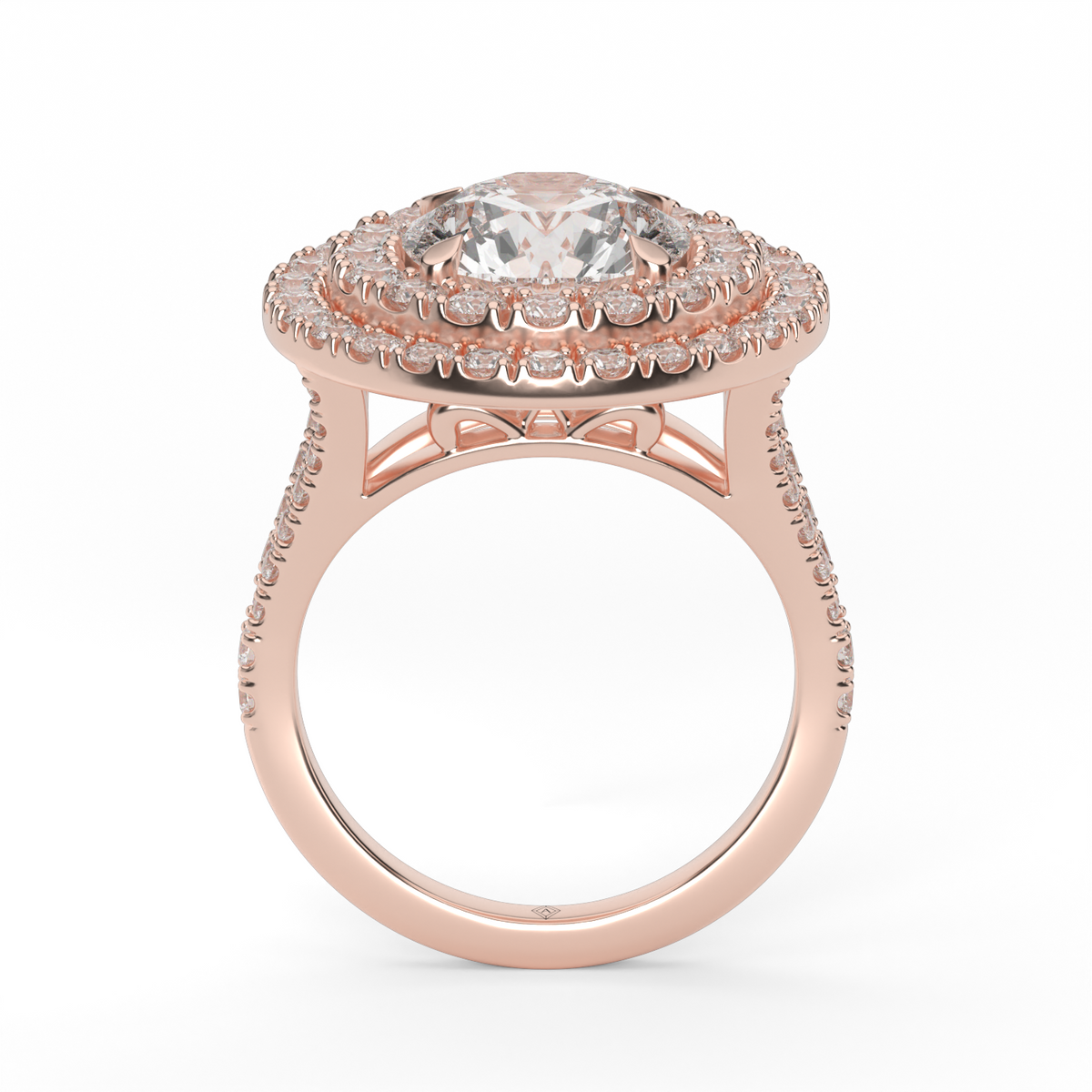 Double Halo Split Shank  Engagement Ring — 14K Rose Gold / Round / Lab Diamond (image)