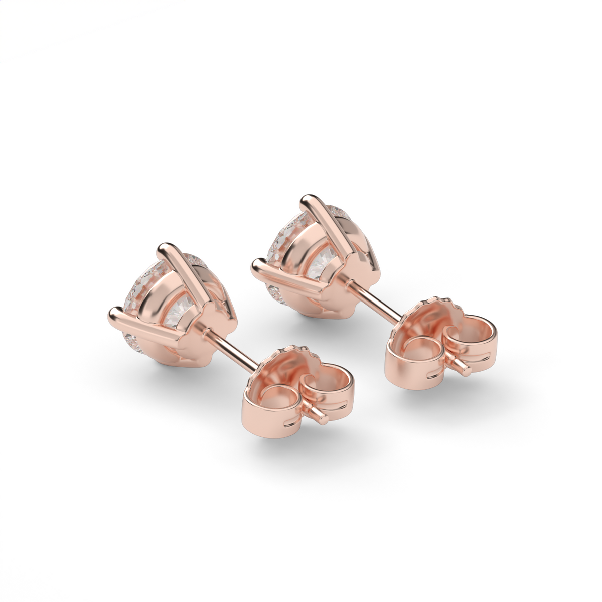 Four Prong Round Shape Diamond Stud Earrings — 14K Rose Gold / Lab Diamond (image)