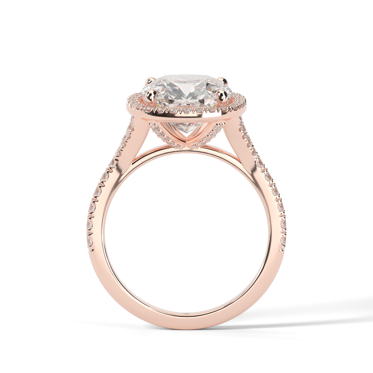 Halo Engagement Ring With Split Shank — 14K Rose Gold / Cushion / Lab Diamond (image)