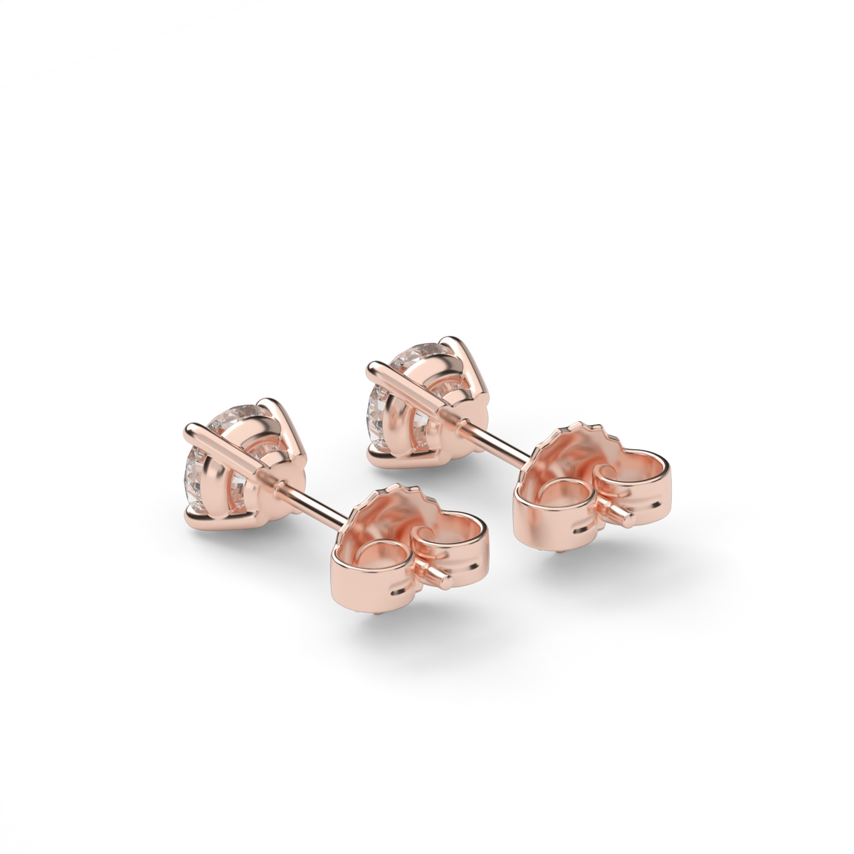Four Prong Round Shape Diamond Stud Earrings — 14K Rose Gold / Lab Diamond (image)