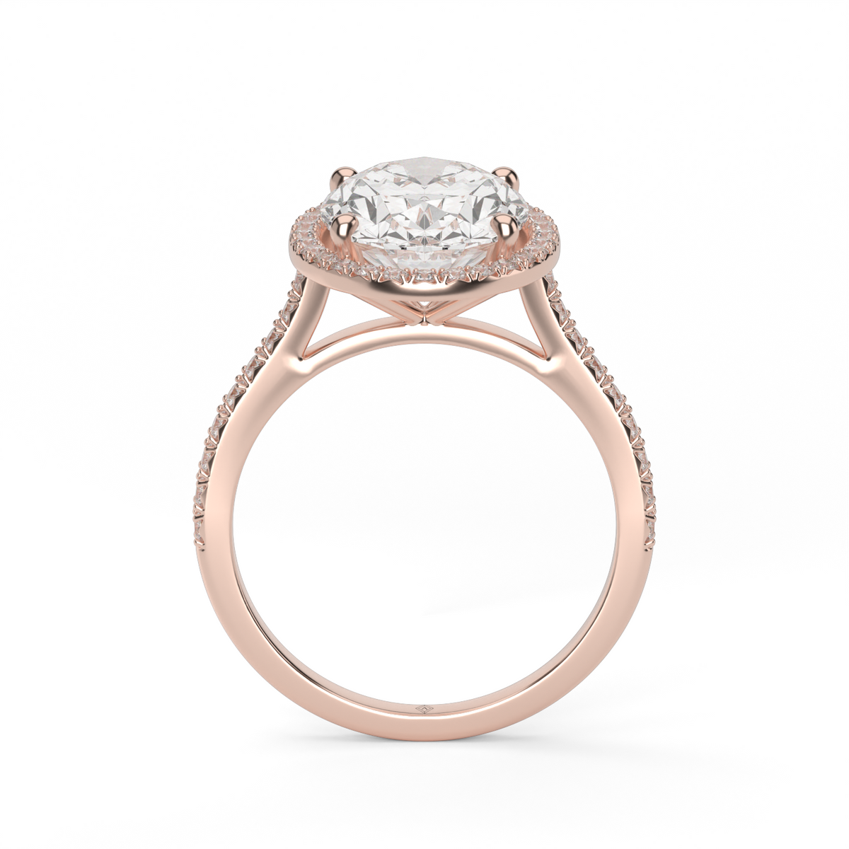 Halo Cushion Head  Pavé Engagement Ring — 14K Rose Gold / Oval / Lab Diamond (image)