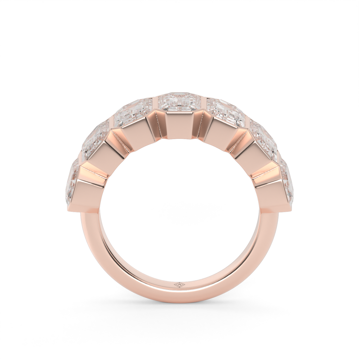 3.5 Carat Seven Stone Bezel Emerald  Anniversary Ring — 14K Rose Gold / Lab Diamond (image)