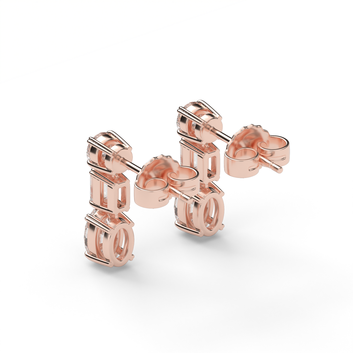 Round, Emerald & Oval Drop Earrings — 14K Rose Gold / Lab Diamond (image)