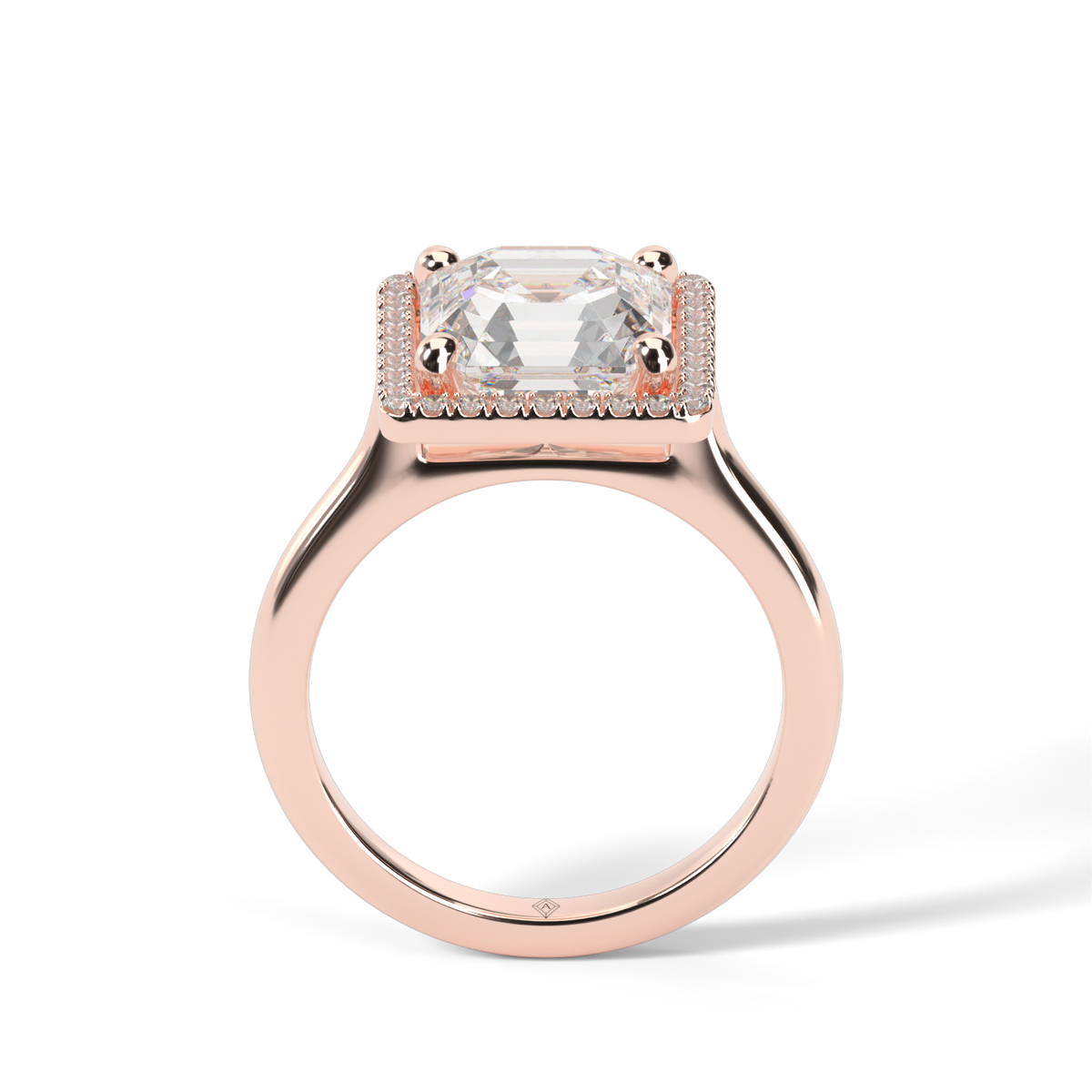 Pavé Halo Solitaire Shank  Engagement Ring — 14K Rose Gold / Asscher / Lab Diamond (image)