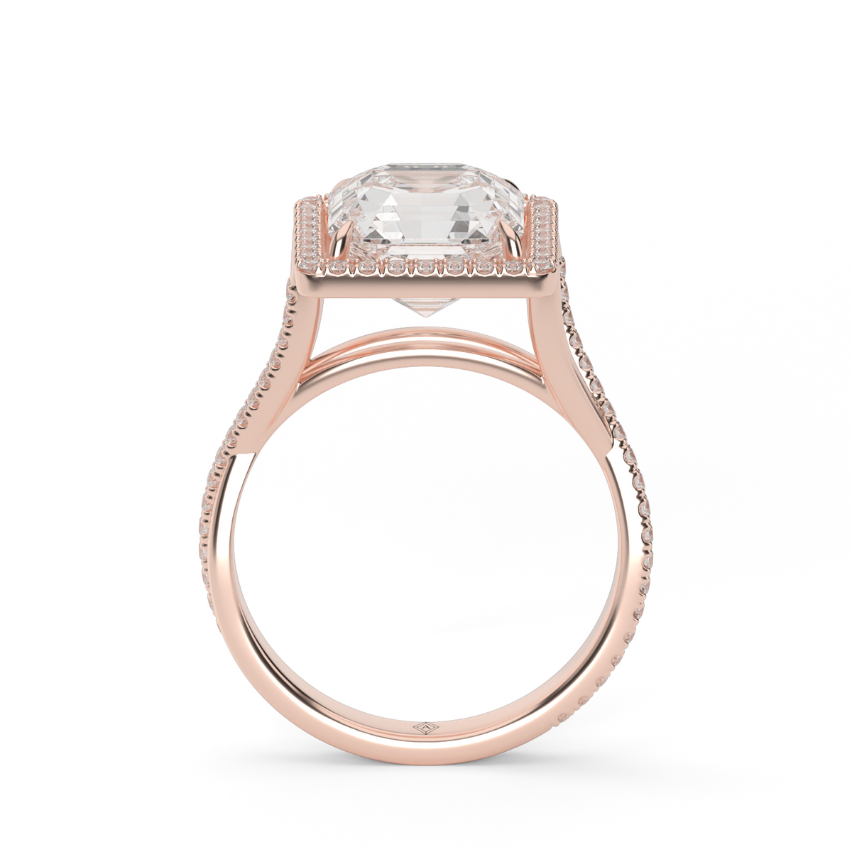 Twisted Shank Pave Halo Diamond Engagement Ring — 14K Rose Gold / Princess / Lab Diamond (image)