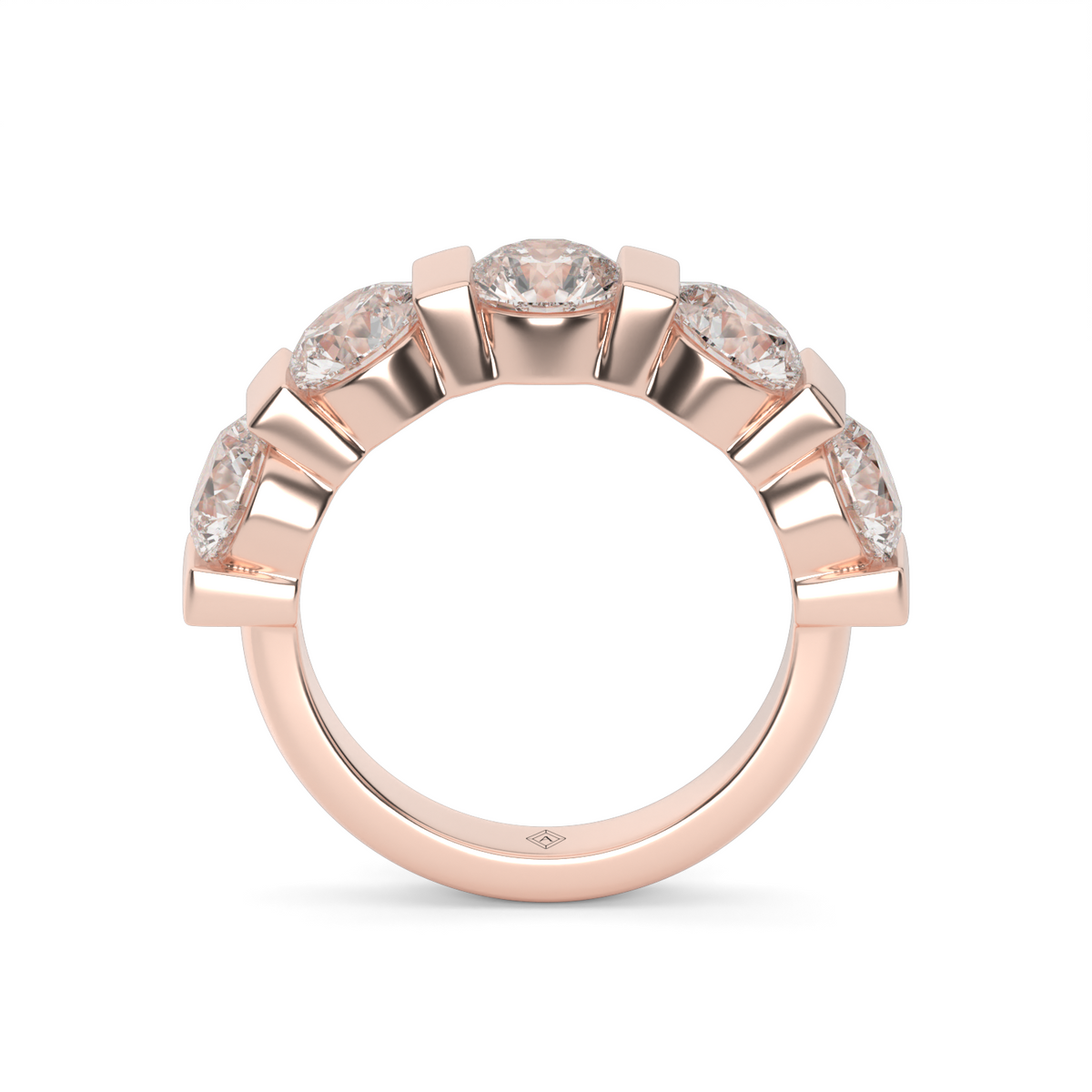 2 Carat Bar Set Channel Round Cut Diamond Anniversary Ring — 14K Rose Gold / Lab Diamond (image)