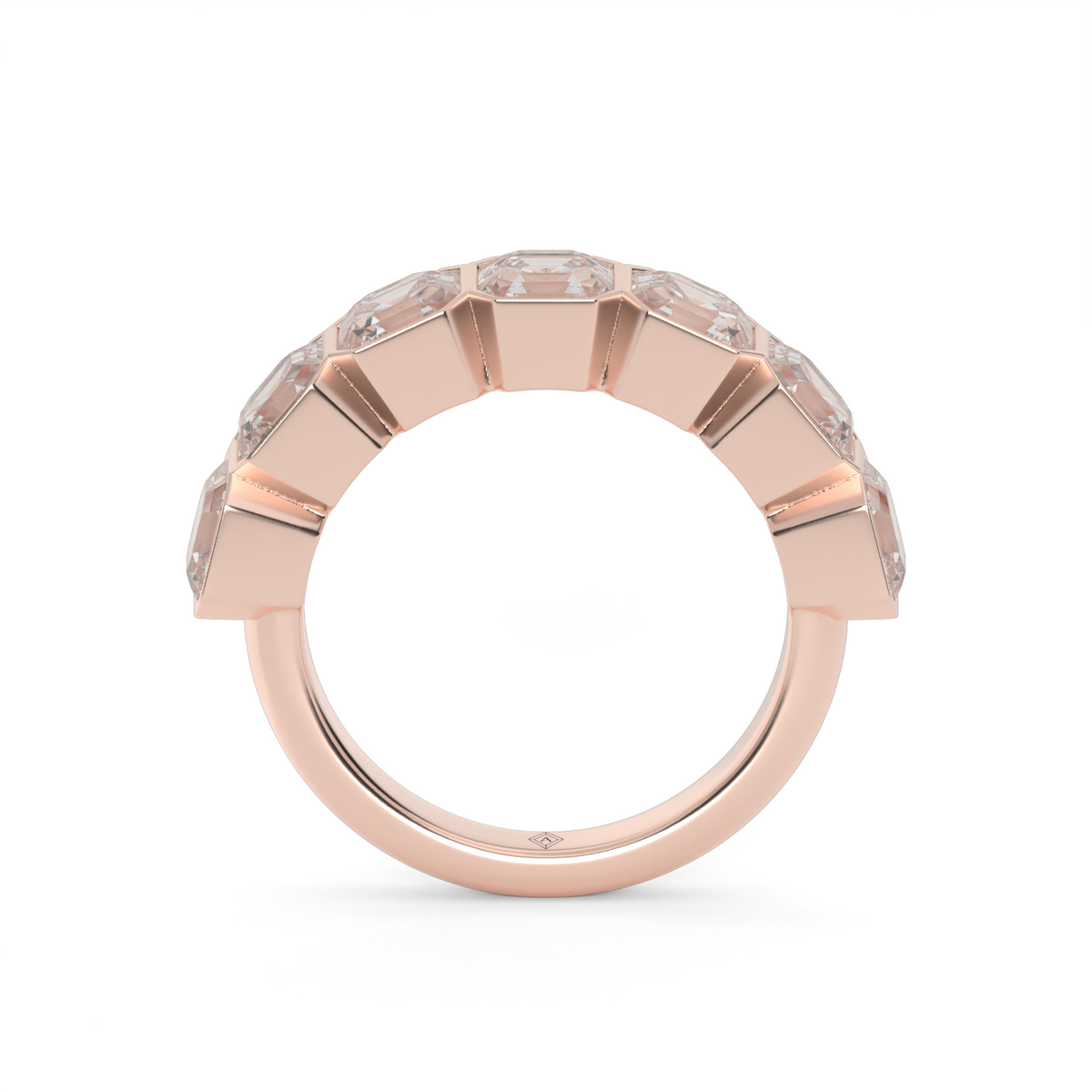 3.5 Carat Seven Stone Bezel Asscher Cut Diamond Anniversary Ring — 14K Rose Gold / Lab Diamond (image)