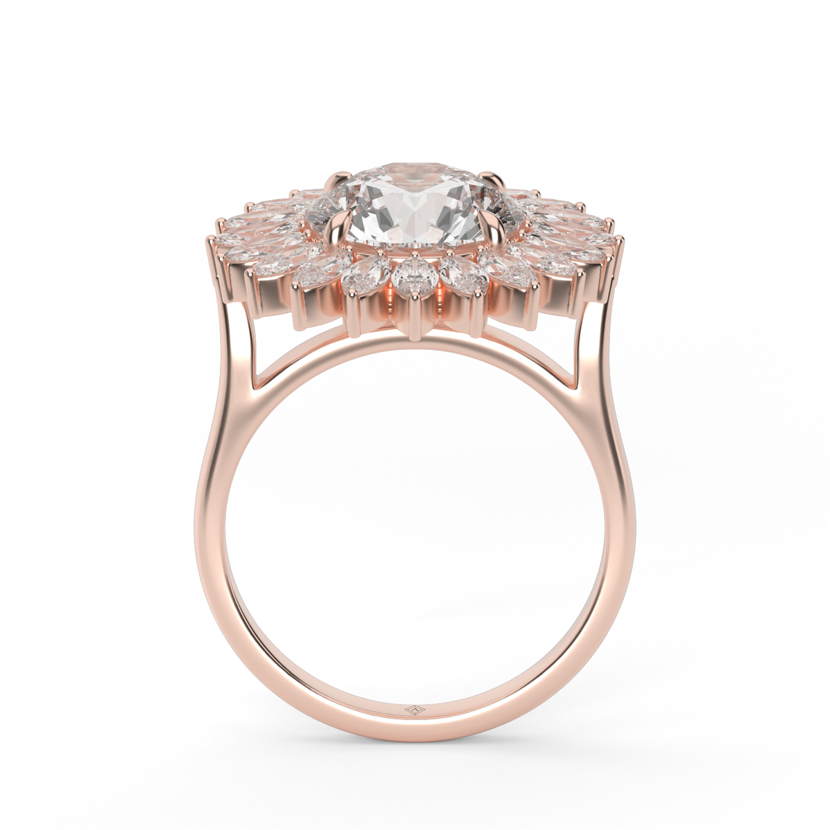 Marquise Diamond Bloom Halo Engagement Ring — 14K Rose Gold / Round / Lab Diamond (image)
