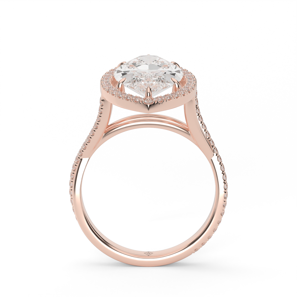 Twisted Shank Pave Halo Diamond Engagement Ring — 14K Rose Gold / Marquise / Lab Diamond (image)
