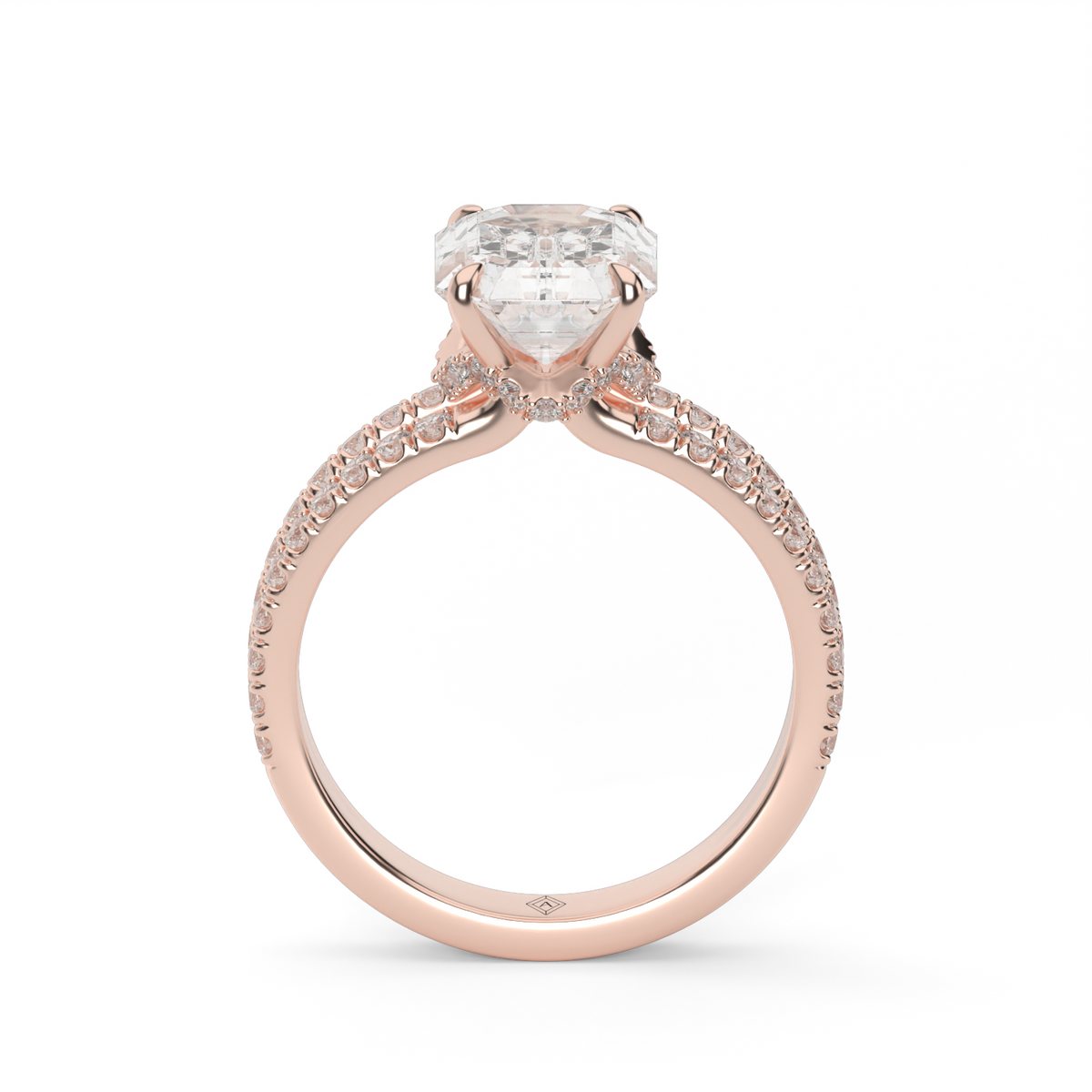 Split Shank   Pavé Engagement Ring — 14K Rose Gold / Emerald / Lab Diamond (image)