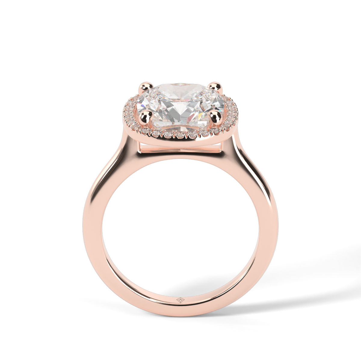Pavé Halo Solitaire Shank  Engagement Ring — 14K Rose Gold / Cushion / Lab Diamond (image)