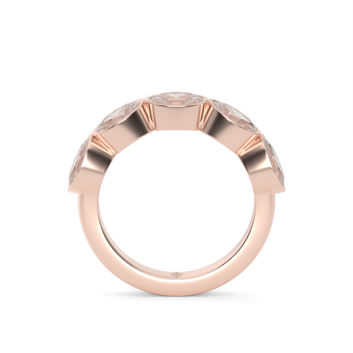 2 Carat East-West Bezel 5-Stone Oval Diamond Anniversary Ring — 14K Rose Gold / Lab Diamond (image)