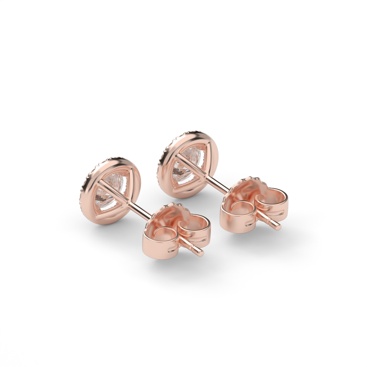 Elegant Halo Diamond Stud Earrings — 14K Rose Gold / Lab Diamond (image)