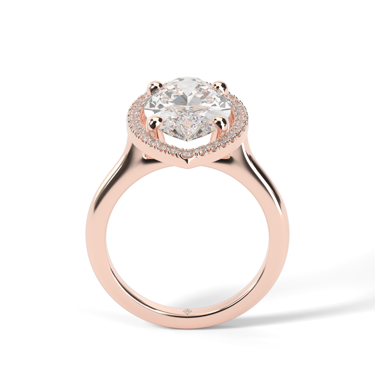 Pavé Halo Solitaire Shank  Engagement Ring — 14K Rose Gold / Marquise / Lab Diamond (image)