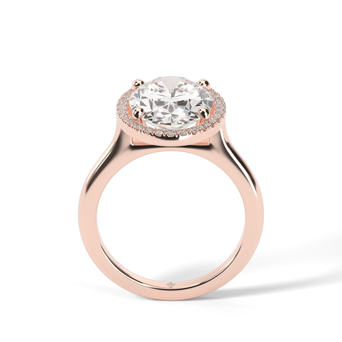 Pavé Halo Solitaire Shank  Engagement Ring — 14K Rose Gold / Oval / Lab Diamond (image)