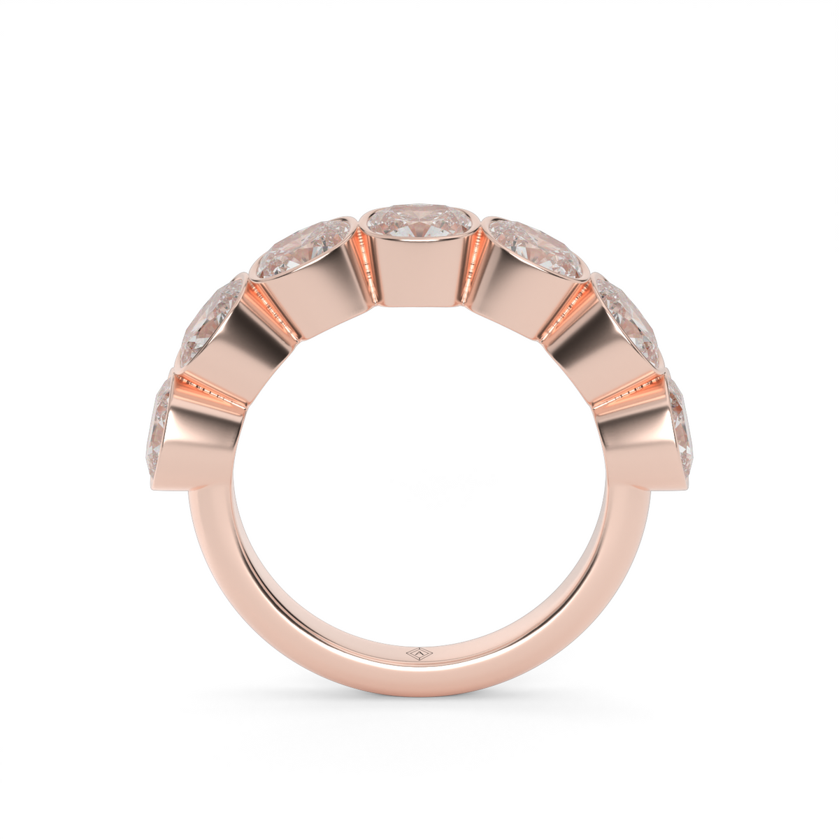 3.5 Carat Seven Stone Bezel Cushion  Anniversary Ring — 14K Rose Gold / Lab Diamond (image)