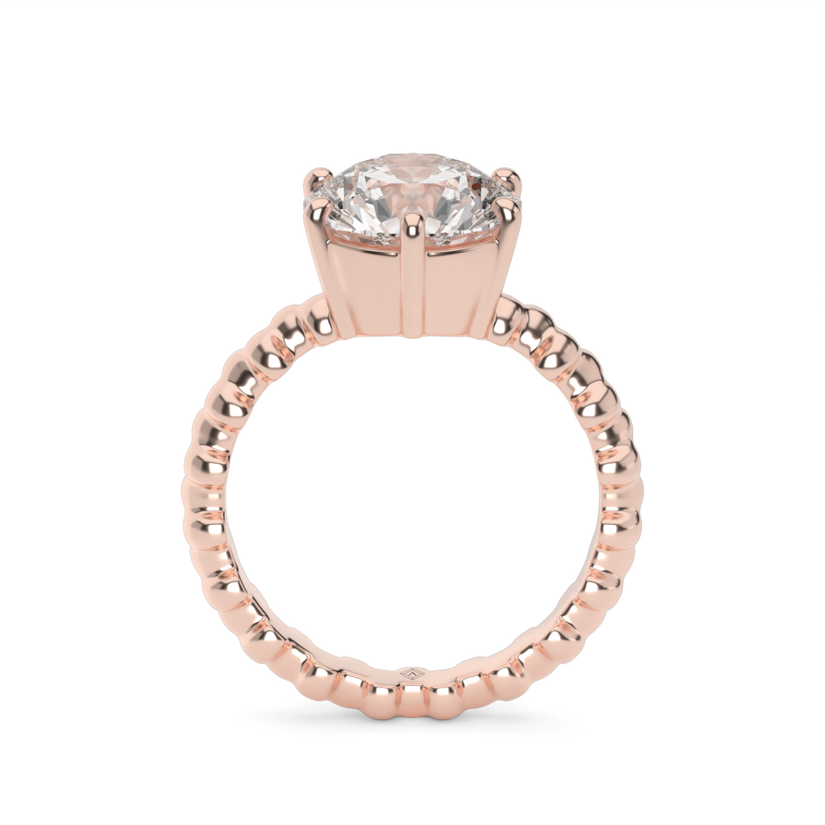 Beaded Band Solitaire Engagement Ring — 14K Rose Gold / Round (image)