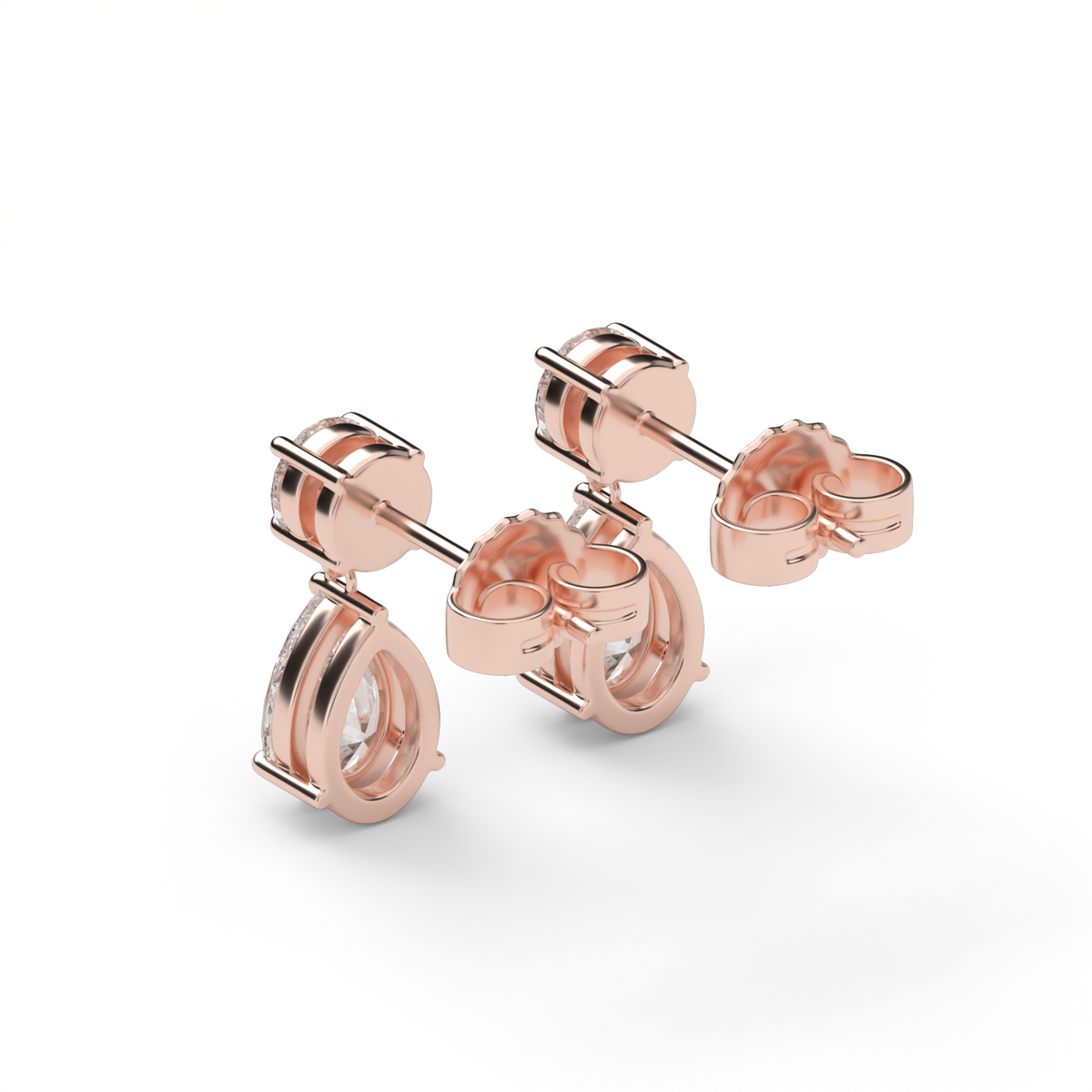 Round and Pear Shape  Diamond Drop Earrings — 14K Rose Gold / Lab Diamond (image)
