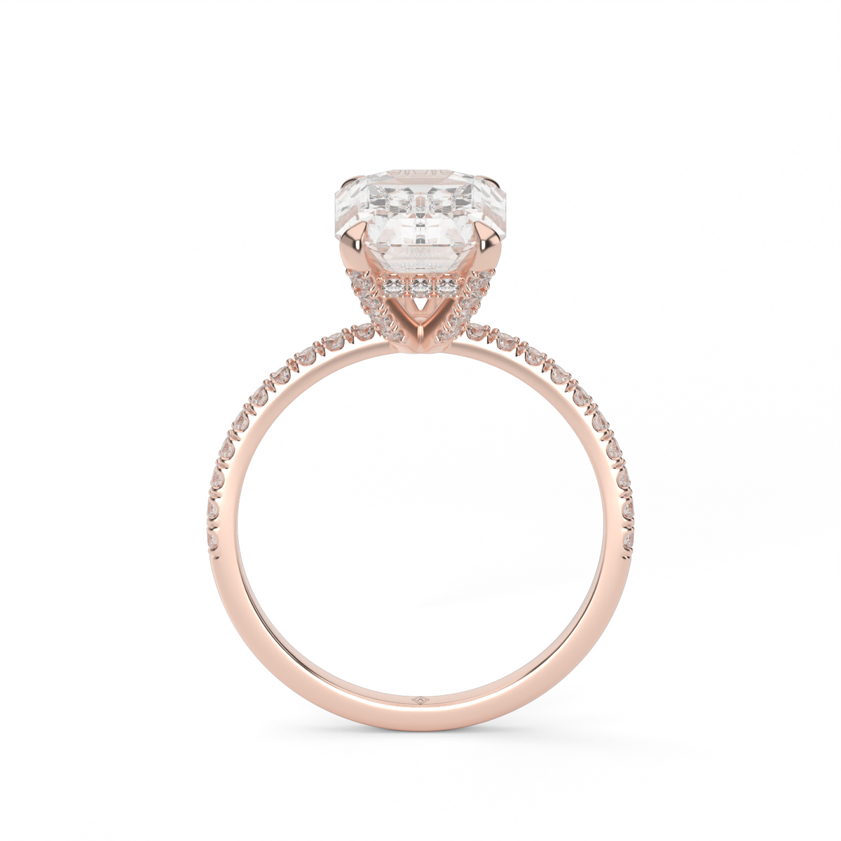 Petite Pavé Crown Diamond Engagement Ring — 14K Rose Gold / Emerald / Lab Diamond (image)