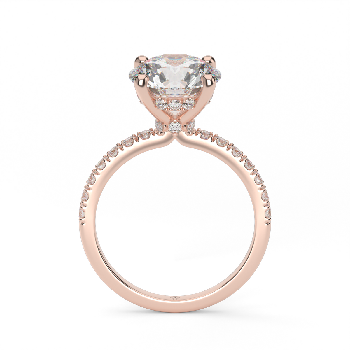 Crown Pavé Hidden Halo Engagement Ring — 14K Rose Gold / Round / Lab Diamond (image)