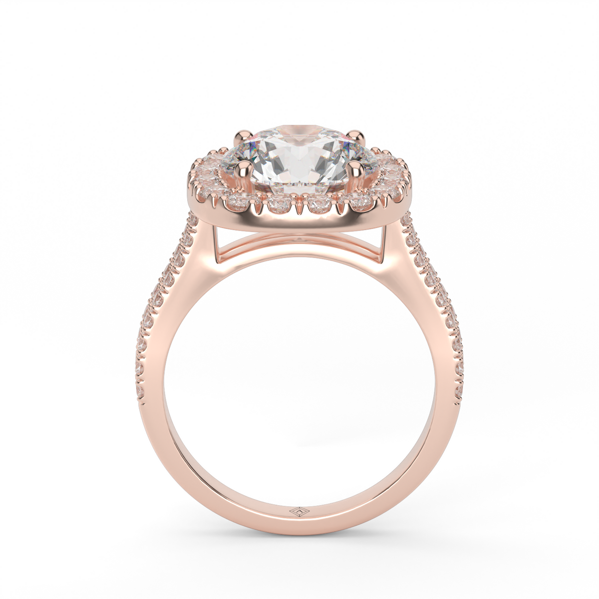Double Shank Halo Diamond Engagement Ring — 14K Rose Gold / Round / Lab Diamond (image)