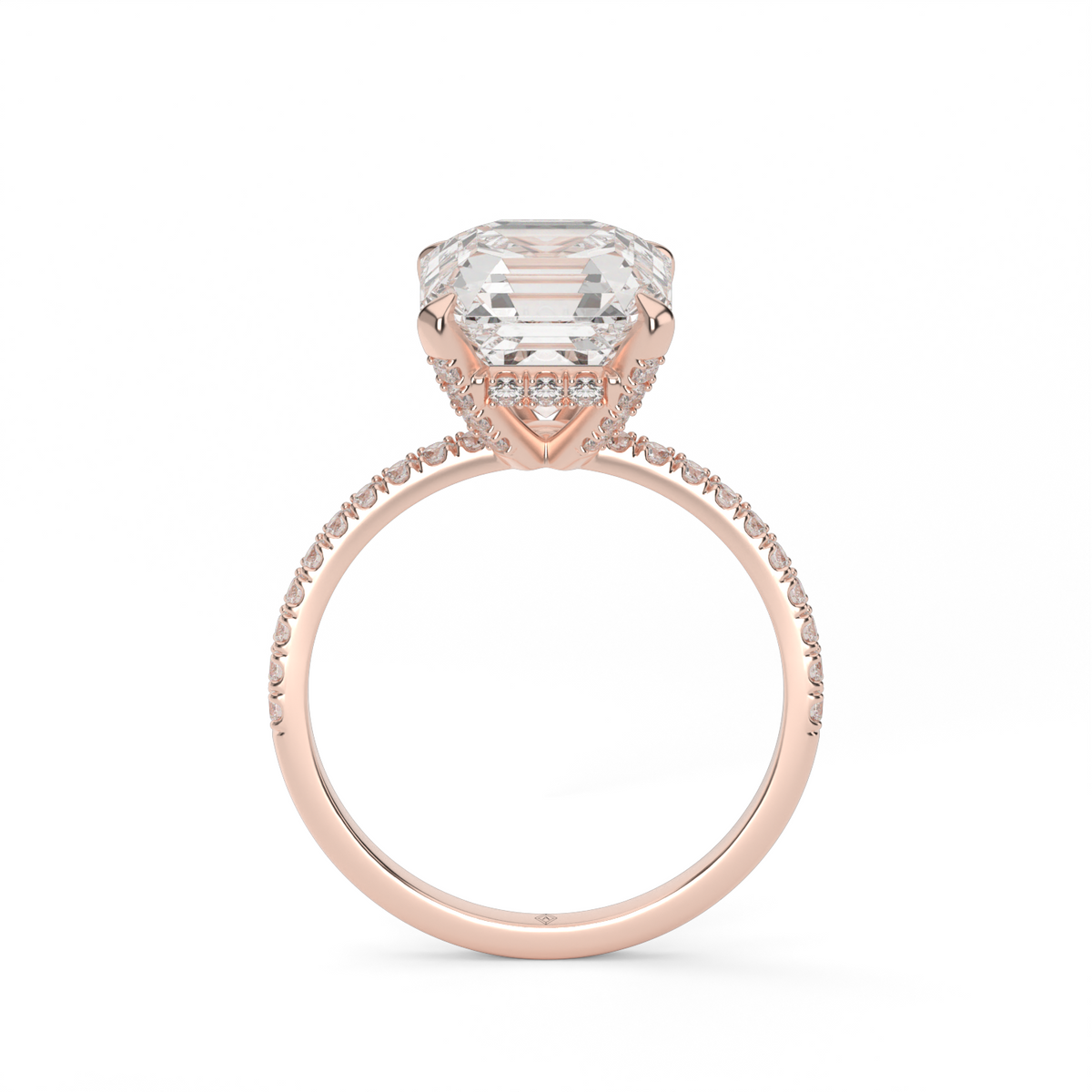 Petite Pavé Crown Diamond Engagement Ring — 14K Rose Gold / Asscher / Lab Diamond (image)