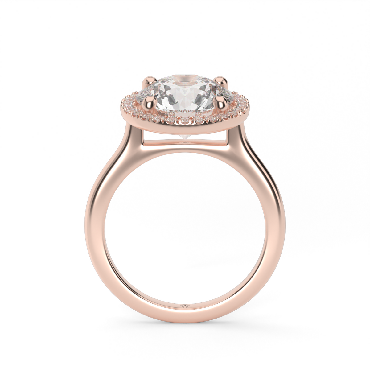 Pavé Halo Solitaire Shank  Engagement Ring — 14K Rose Gold / Round / Lab Diamond (image)