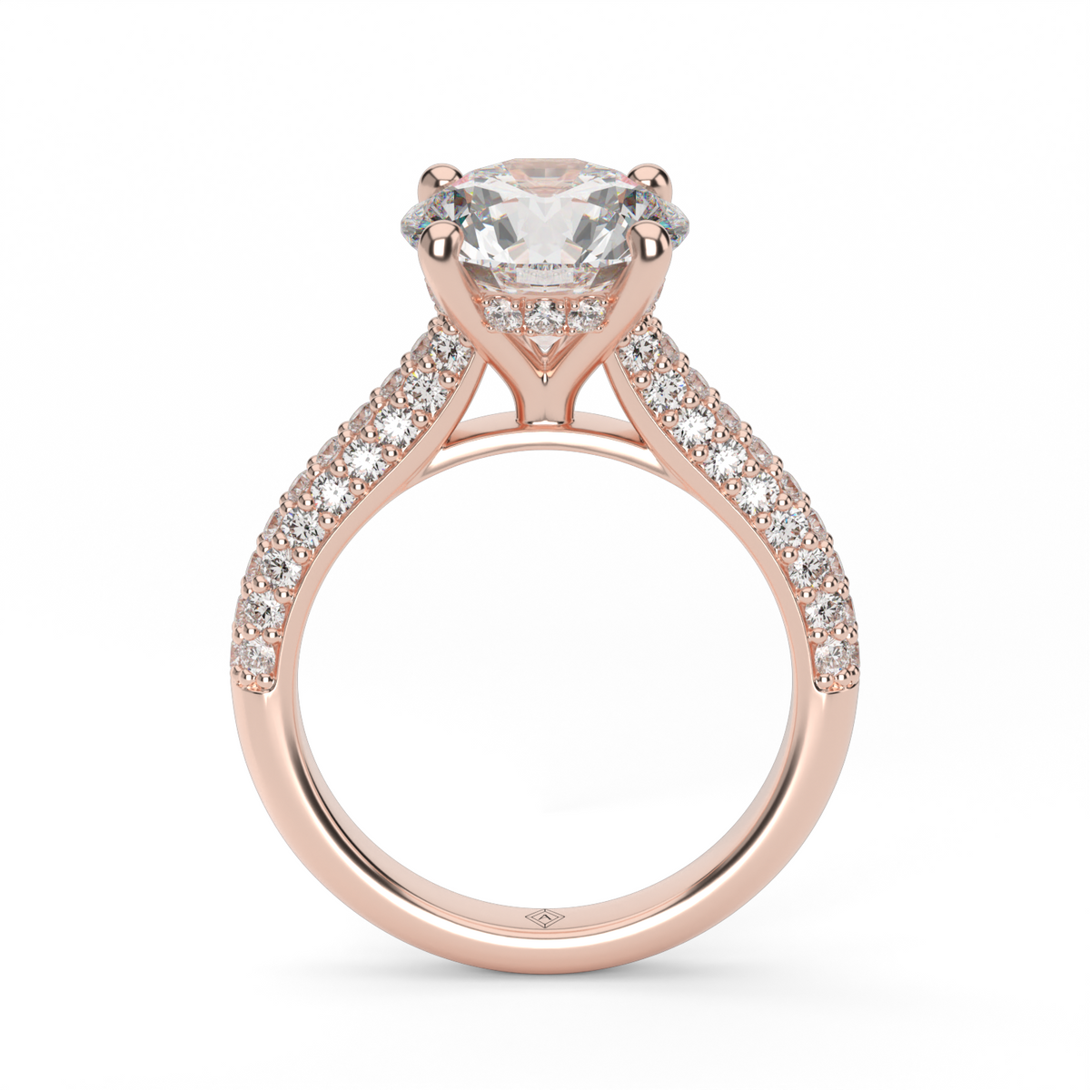 Triple Row Pavé  Engagement Ring — 14K Rose Gold / Round / Lab Diamond (image)