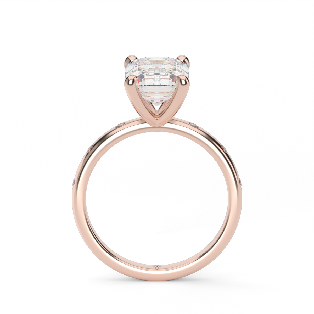 Modern Burnish-set Diamond Engagement Ring — 14K Rose Gold / Emerald / Lab Diamond (image)