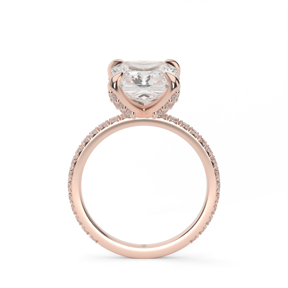 French Pavé Engagement Ring — 14K Rose Gold / Princess / Lab Diamond (image)